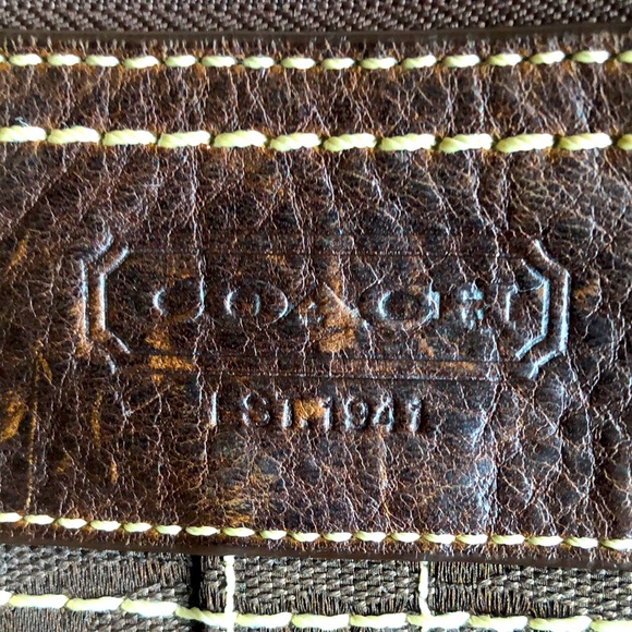 COACH Brown Leather & Signature Print Crossbody or Shoulder Bag, Brass Accents - Picture 3 of 13